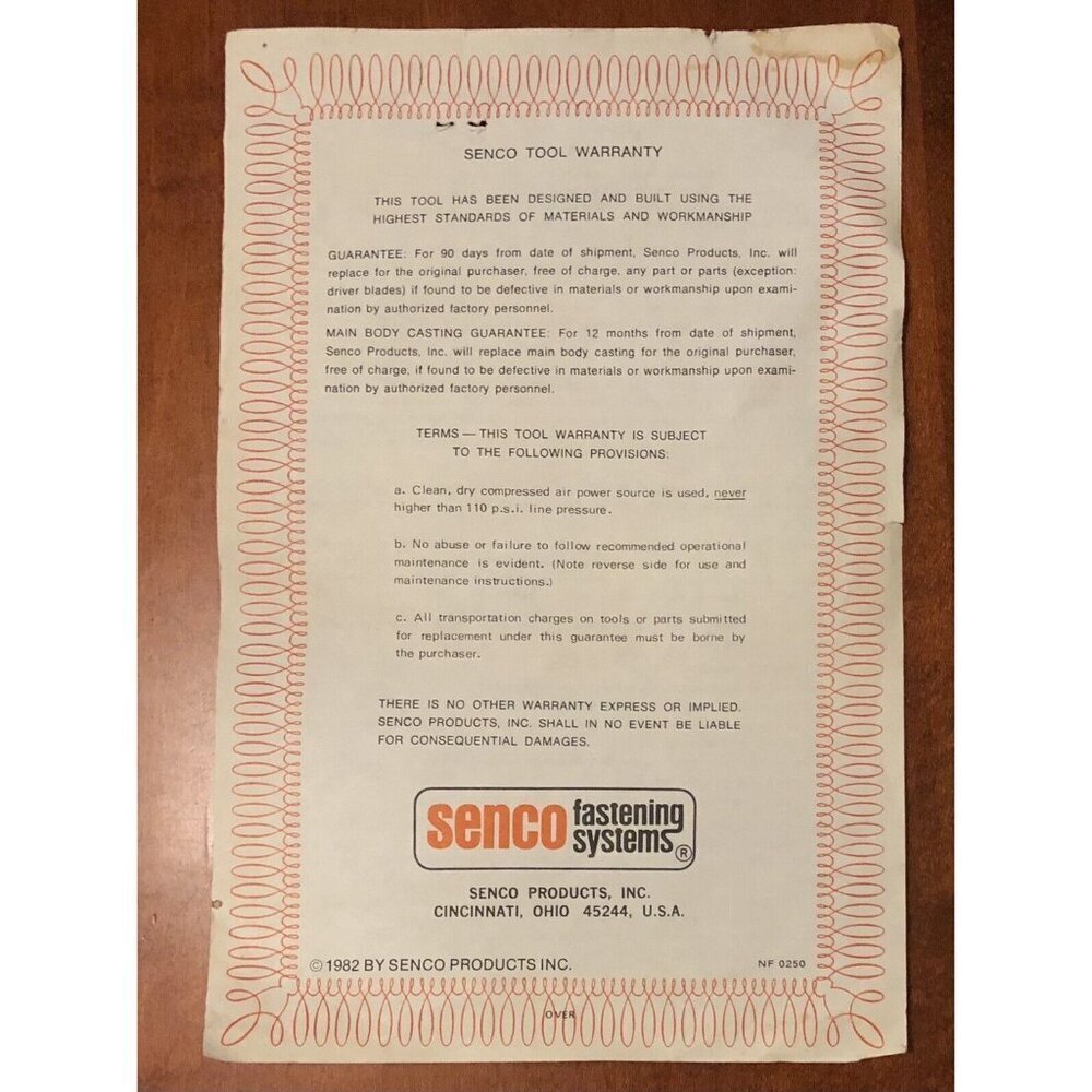1982 SENCO Nail Gun OPERATOR'S MANUAL Models K L M-I M-II M-III MIV MW PW AST-IV - Picture 5 of 6